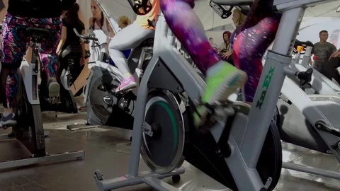 Cyclists Team Bike Simulator Exercise Sport Event Stock Footage 109182003