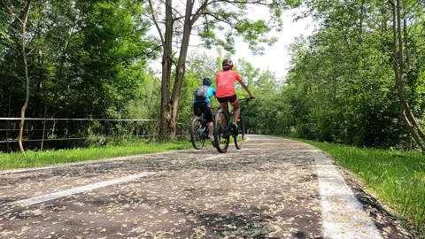 Cyclists on the Valsassina cycle path Vídeo Stock 243121006