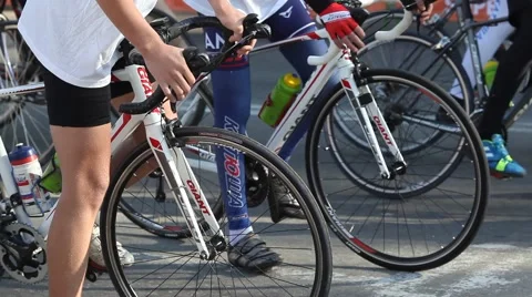 Cyclists waiting for the start of the race Stock Footage 63118105