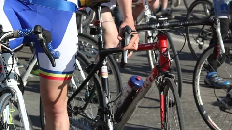 Cyclists waiting for the start of the race Stock Footage 63118222