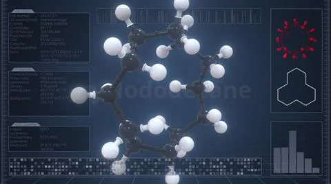 Cyclododecane molecule with description on the computer screen, 3d rendering Stock Illustration