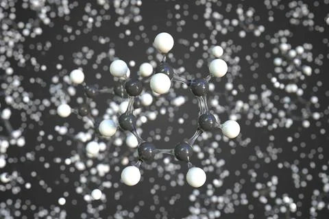 Cycloheptatriene molecule, scientific molecular model, 3d rendering Stock Illustration