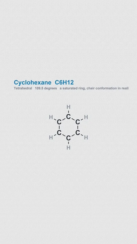 Cyclohexane C6H12 Lewis Structure Labeled Overlay Alpha 4K Vertical 9x16 Light Видео 339506709