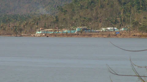Cyclone aftermath - damaged coastline Stock Footage 33957916