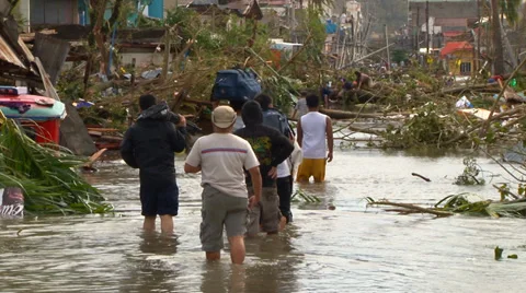Cyclone aftermath - flooded streets Stock Footage 33956941