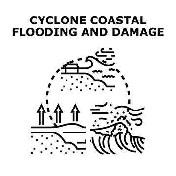 Cyclone causing coastal flooding and environmental damage event Stock Illustration