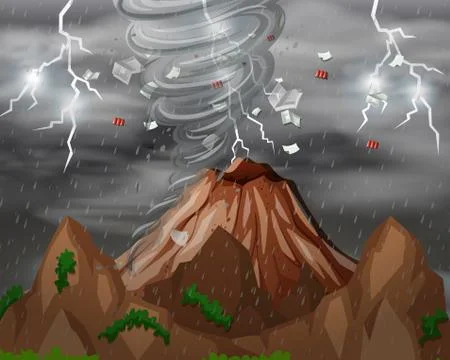 Cyclone hit the mountain Stock Illustration