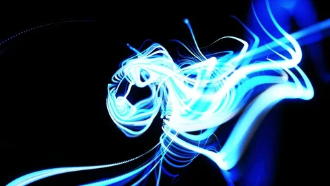 Cyclone of Particles: Abstract 3D Animation with Fast-Moving Blue Light Streaks Stock Footage 315470395