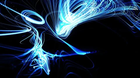 Cyclone of Particles: Abstract 3D Animation with Fast-Moving Blue Light Streaks Stock Footage 315470534