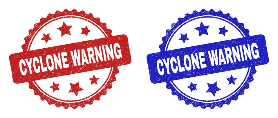 CYCLONE WARNING Rosette Stamps Using Unclean Style Stock Illustration