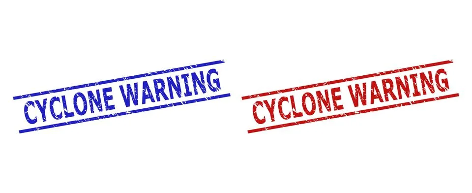 CYCLONE WARNING Seals with Rubber Texture and Parallel Lines Illustrazione stock