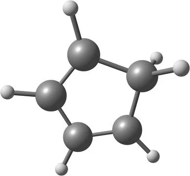 Cyclopentadiene molecular structure on white background Stock Illustration