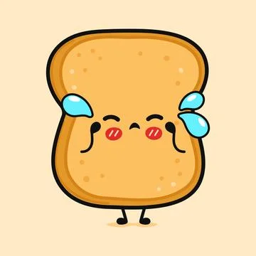 Cying Toast piece of bread sticker character. Vector hand drawn cartoon kaw.. Stock Illustration