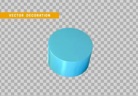 Cylinder 3d objects geometric shape. Round timber isolated blue color. vector Stock Illustration