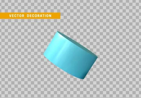 Cylinder 3d objects geometric shape. Round timber isolated blue color. vector Stock Illustration