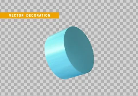 Cylinder 3d objects geometric shape. Round timber isolated blue color. vector Stock Illustration