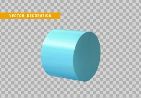 Cylinder 3d objects geometric shape. Round timber isolated blue color. vector Stock Illustration