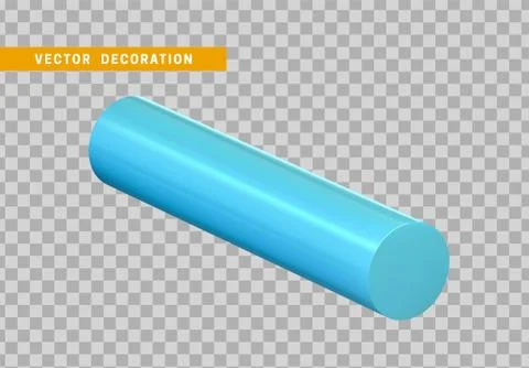 Cylinder 3d objects geometric shape. Round timber isolated blue color. vector Stock Illustration