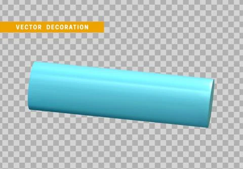 Cylinder 3d objects geometric shape. Round timber isolated blue color. vector Stock Illustration