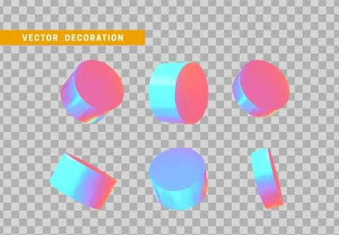 Cylinder 3d objects geometric shape. Set Round timber isolated with colorful  Illustrazione stock