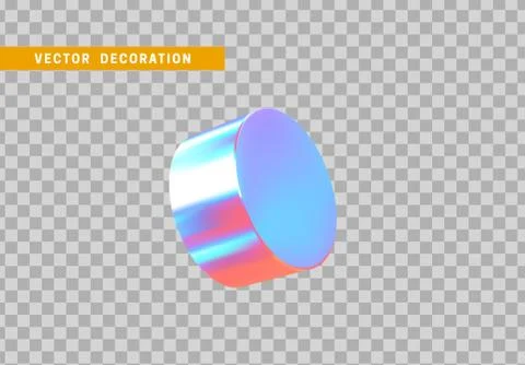 Cylinder 3d objects geometric shape. Round timber isolated with colorful holo Stock Illustration