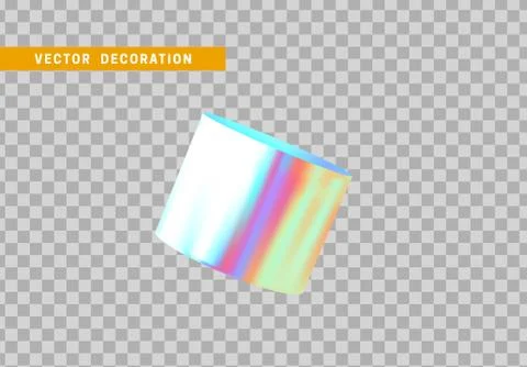 Cylinder 3d objects geometric shape. Round timber isolated with colorful holo Illustrazione stock