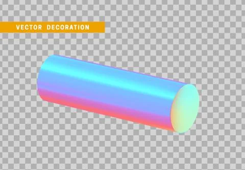Cylinder 3d objects geometric shape. Round timber isolated with colorful holo Stock Illustration