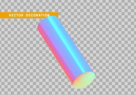 Cylinder 3d objects geometric shape. Round timber isolated with colorful holo Stock Illustration