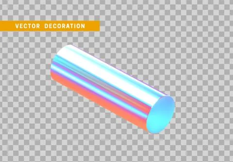 Cylinder 3d objects geometric shape. Round timber isolated with colorful holo Stock Illustration