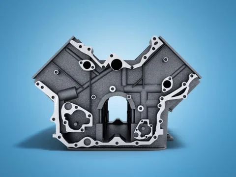Cylinder block from car with v6 engine 3d render on a blue background Stock Illustration