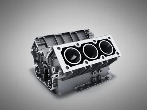 Cylinder block from car with v6 engine 3d render on a grey background Stock Illustration