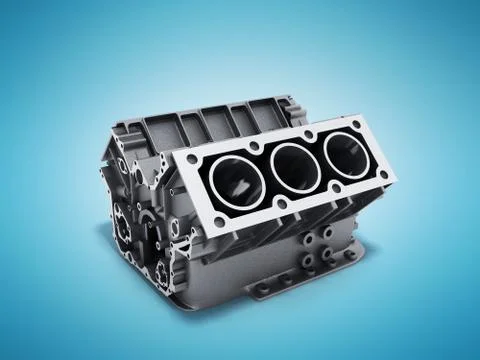Cylinder block from car with v6 engine 3d render on a blue background Stock Illustration