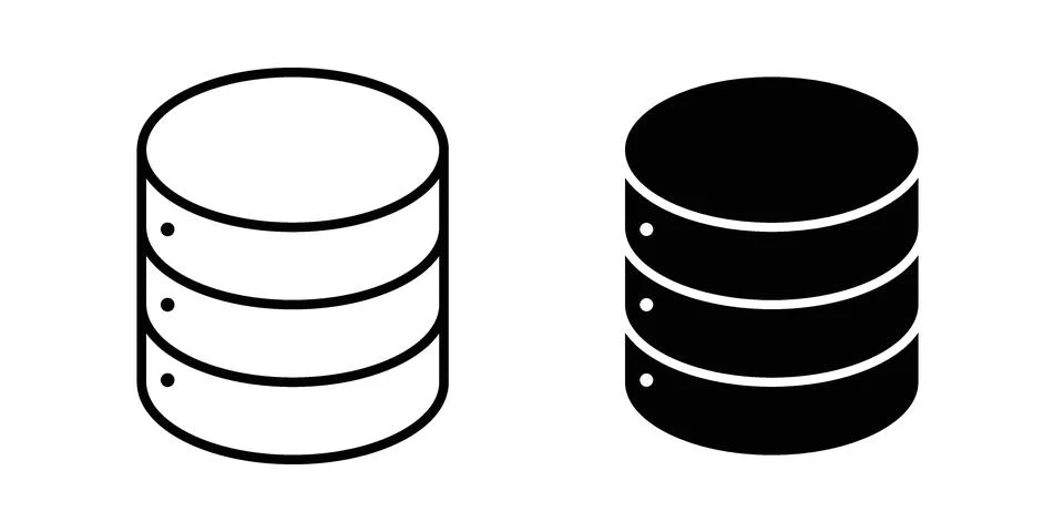Cylinder database icon linear versions pack on white background Stock Illustration