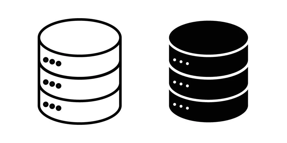 Cylinder database icon set modern line and solid style collection. Stock Illustration