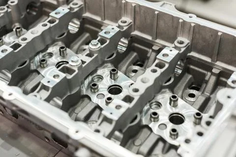 The cylinder head of the internal combustion engine. Stock Photos