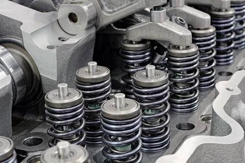Cylinder head of an internal combustion engine with the cover removed Stock Photos
