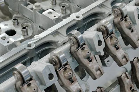 Cylinder head of an internal combustion engine with the cover removed Stock Photos