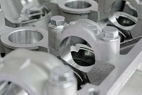 Cylinder head of an internal combustion engine with the cover removed Stock Photos