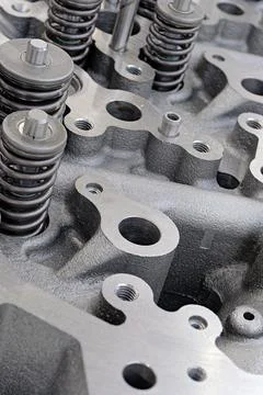 Cylinder head of an internal combustion engine with the cover removed Stock Photos