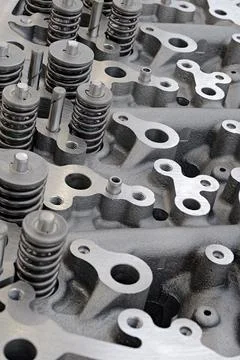 Cylinder head of an internal combustion engine with the cover removed Stock Photos