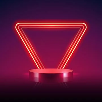 Cylinder Podium with Abstract Red Triangular Neon Frame Stock Illustration