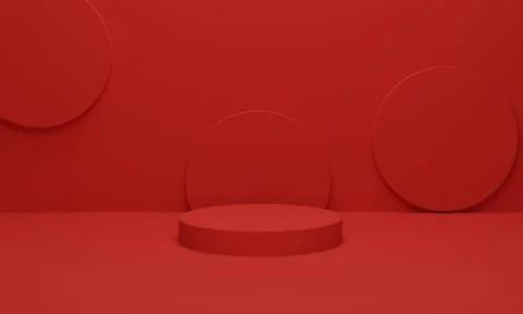 Cylinder podium on red background. Abstract minimal scene geometric platform. Stock Illustration