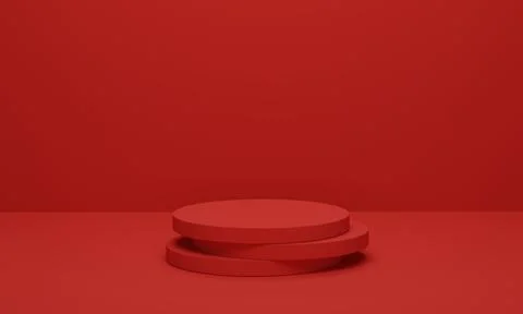 Cylinder podium on red background. Abstract minimal scene geometric platform. Stock Illustration