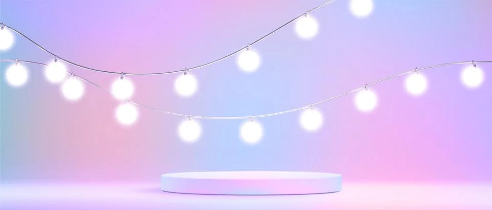 Cylinder podium stage with string light bulbs Stock Illustration