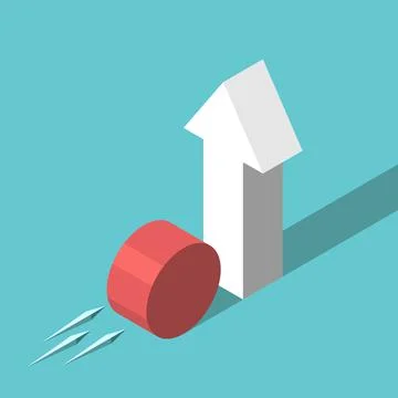 Cylinder rolling to arrow Stock Illustration