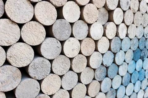 Cylinder shape concrete bricks storage for testing Stock Photos