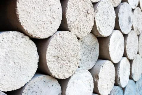 Cylinder shape concrete bricks storage for testing Stock Photos