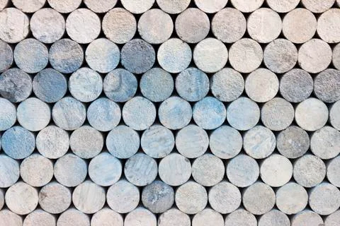 Cylinder shape concrete bricks storage for testing Stock Photos
