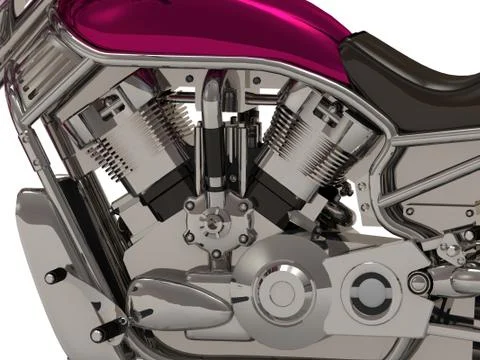 Cylinders engine heavy motorcycle on white background from the side Stock Illustration