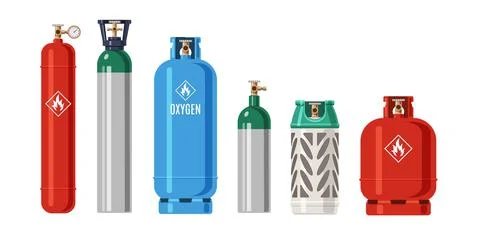 Cylinders gas. LPG propane container. Metal balloon for compressed oxygen and Stock Illustration